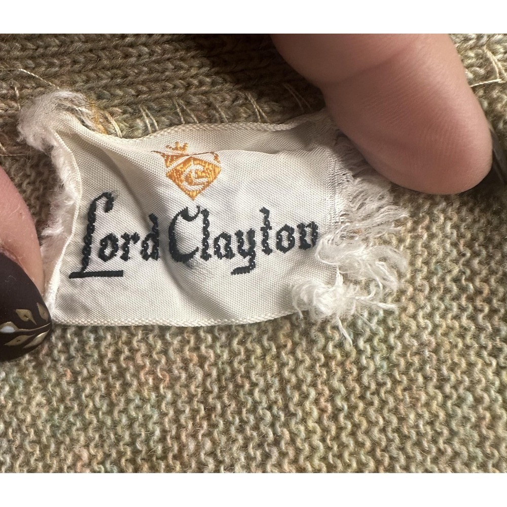 Vintage Lord Clayton Cardigan Sweater Mens Small Oatmeal Brown Button Front Knit - Picture 5 of 10